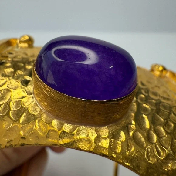 Purple Natural stone gold plated cuff - Picture 3 of 7